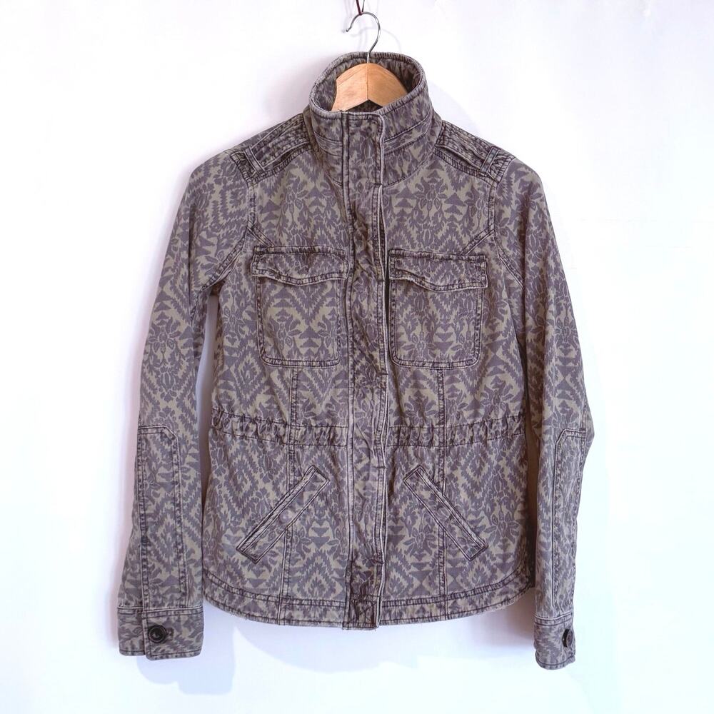 Abercrombie & Fitch Jacket XS Field Utility Floral Camo Green Cotton Distressed